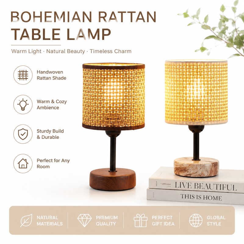 1780015109642-6-2026_________________________.jpg 2026 New Bohemian Rattan Woven Ceramic Table Lamp - Ambient Night Light Factory Direct - Image 1