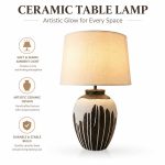 2026 JiLian New Ink Splash Ceramic Table Lamp - Lotus Base Modern Minimalist Home Decor Light