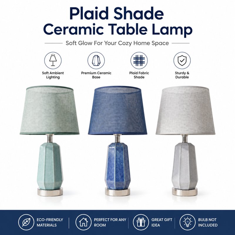 1780015109716-6-Plaid_Shade_Prismatic_Ceramic_Table_Lamp_________________.jpg Plaid Shade Prismatic Ceramic Table Lamp - Mid-Century Antique Chinese Style Desk Lamp Tricolor - Image 1