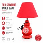 Festive Chinese Red Wedding Ceramic Table Lamp - Double Happiness Han & Chinese Style Table Light