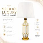 New Chinese Grid Mesh Pattern White Hand-Painted Ceramic Table Lamp - Hotel Home Decor Desk Light