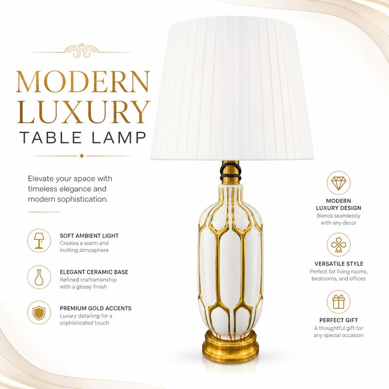 1780015109786-6-________________________.jpg New Chinese Grid Mesh Pattern White Hand-Painted Ceramic Table Lamp - Hotel Home Decor Desk Light - Image 1