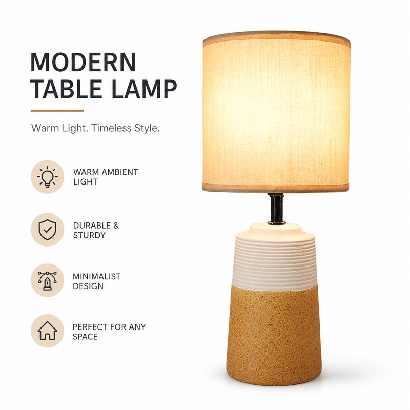 1780015109799-6-__________________.jpg Modern Cream Beige & Orange Patchwork Table Lamp - Unique Ambient Ceramic Bedside Light - Image 1