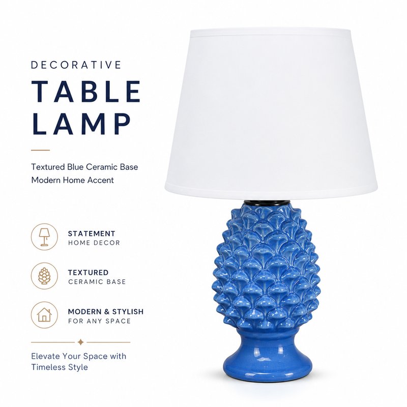 1780015109803-6-________________________.jpg Sea Sapphire Blue Pineapple Ceramic Table Lamp - Unique Textured Shape Bedside Light Factory Direct - Image 1