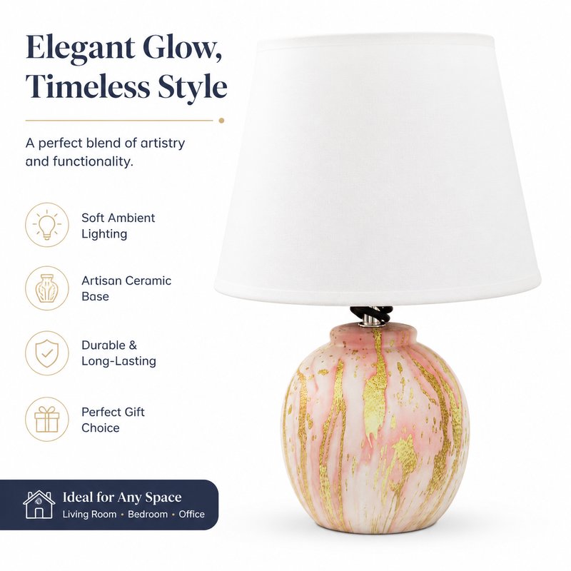 1780015109817-6-_______________________.jpg Pink & Gold Combo Colored Ceramic Table Lamp - Elegant Home Decorative Desk Light Wholesale - Image 1