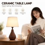 2026 JL New Creative Ceramic Table Lamp - Tricolor Brown/White/Red Base with Black & Beige Shade - Image 2