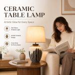 2026 JiLian New Ink Splash Ceramic Table Lamp - Lotus Base Modern Minimalist Home Decor Light - Image 2