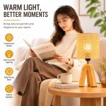 JiLian New Tricolor Wood Grain Tripod Ceramic Table Lamp - Woven Shade Sunset Retro Ambient Light - Image 2
