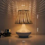 Wabi Sabi Bamboo Woven Table Lamp, Retro Zen Rural Ambience Bedside Night Light for Bedroom Tea Room Study Homestay - Image 6