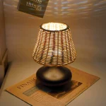 Wabi Sabi Bamboo Woven Table Lamp, Retro Zen Rural Ambience Bedside Night Light for Bedroom Tea Room Study Homestay - Image 2