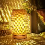 Wabi Sabi Bamboo Wood Table Lamp, Japanese Retro Woven Bedside Night Light, Nordic Ins Decor Lamp for Bedroom Homestay