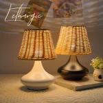 Wabi Sabi Bamboo Woven Table Lamp, Retro Zen Rural Ambience Bedside Night Light for Bedroom Tea Room Study Homestay